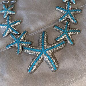 Starfish Design Rhinestone Necklace on Gold tone Chain